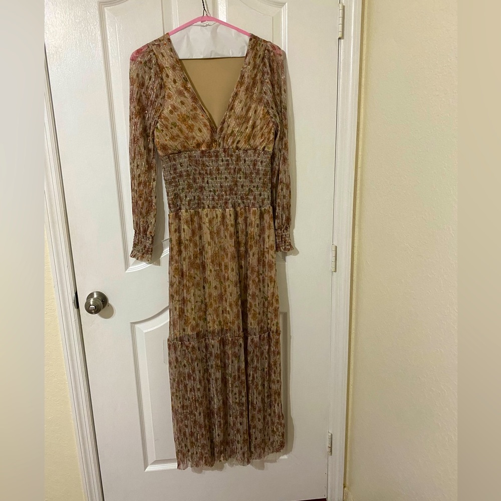 Champagne metallic floral maxi dress